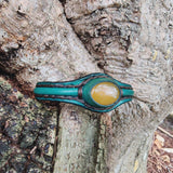 Handcrafted Genuine Green Vegetal Leather Bracelet with Yellow Agate Stone Setting-Unisex Gift Fashion Jewelry Cuff Wristband