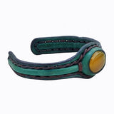 Handcrafted Genuine Green Vegetal Leather Bracelet with Yellow Agate Stone Setting-Unisex Gift Fashion Jewelry Cuff Wristband