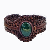 Handcrafted Genuine Brown Leather Braided Bracelet with Green Agate Stone-Unisex Gift Fashion Jewelry with Naturel Stone Cuff Wristband