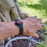 Handcrafted Black Genuine Vegetal Braided Leather Bracelet with Amber Agate Stone Setting-Unisex Gift Fashion Jewelry Cuff Wristband