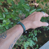 Handcrafted Genuine Green Color Vegetal Leather Bracelet with Black Agate Stone Setting-Lifestyle Gift Fashion Jewelry Cuff Bangle