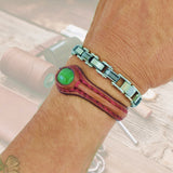 Handcrafted Genuine Brown Color Vegetal Leather Bracelet with Green Cat Eye Stone Setting-Lifestyle Gift Fashion Jewelry Cuff Bangle