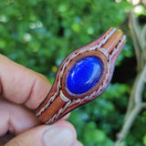 Handcrafted Genuine Brown Vegetal Leather Bracelet with Blue Cat Eye Stone Setting-Unisex Gift Fashion Jewelry Cuff-Wristband