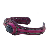 Unique Handcrafted Maroon Vegetal Leather Bracelet with Black Agate Stone Setting-Unique Gift Fashion Jewelry Cuff-Wristband