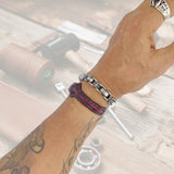 Unique Handcrafted Maroon Vegetal Leather Bracelet with Black Agate Stone Setting-Unique Gift Fashion Jewelry Cuff-Wristband