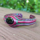 Unique Handcrafted Maroon Vegetal Leather Bracelet with Black Agate Stone Setting-Unique Gift Fashion Jewelry Cuff-Wristband