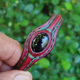 Unique Handcrafted Maroon Vegetal Leather Bracelet with Black Agate Stone Setting-Unique Gift Fashion Jewelry Cuff-Wristband