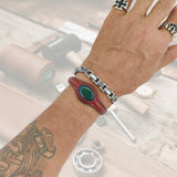 Unique Handcrafted Genuine Brown Leather Bracelet with Green Agate Stone-Unisex Gift Fashion Jewelry with Naturel Stone CuffUnique