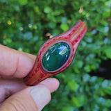 Unique Handcrafted Genuine Brown Leather Bracelet with Green Agate Stone-Unisex Gift Fashion Jewelry with Naturel Stone CuffUnique