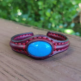 Handcrafted Genuine Maroon Vegetal Leather Bracelet with Firuze Stone-Unisex Gift Fashion Jewelry Natural Stone Cuff Wristband