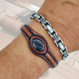 Unique Handcrafted Brown Vegetal Leather Bracelet with Black Agate Stone Setting-Unique Gift Fashion Jewelry Cuff-Wristband