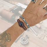 Unique Handcrafted Brown Vegetal Leather Bracelet with Black Agate Stone Setting-Unique Gift Fashion Jewelry Cuff-Wristband