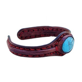 Handcrafted Genuine Maroon Vegetal Leather Bracelet with Firuze Stone-Unisex Gift Fashion Jewelry Natural Stone Cuff Wristband