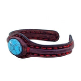 Handcrafted Genuine Maroon Vegetal Leather Bracelet with Firuze Stone-Unisex Gift Fashion Jewelry Natural Stone Cuff Wristband