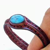 Handcrafted Genuine Maroon Vegetal Leather Bracelet with Firuze Stone-Unisex Gift Fashion Jewelry Natural Stone Cuff Wristband