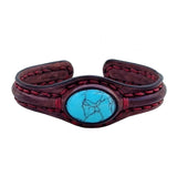 Handcrafted Genuine Maroon Vegetal Leather Bracelet with Firuze Stone-Unisex Gift Fashion Jewelry Natural Stone Cuff Wristband