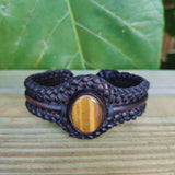 Bohemian Handcrafted Genuine Braided Leather Bracelet with Tiger Eye Stone -Unisex Gift Fashion Jewelry with Natural Stone Cuff