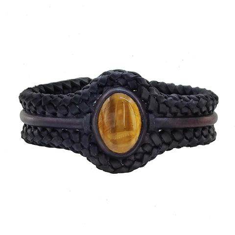 Bohemian Handcrafted Genuine Braided Leather Bracelet with Tiger Eye Stone -Unisex Gift Fashion Jewelry with Natural Stone Cuff