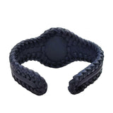 Bohemian Handcrafted Braided Black Vegetal Leather Bracelet with Firuze Stone Setting-Unisex Gift Fashion Jewelry Wristband