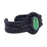 Unique Handcrafted Black Vegetal Braided Leather Bracelet with Malachite Stone Setting-Unique Gift Fashion Jewelry Cuff-Wristband