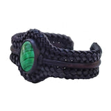 Unique Handcrafted Black Vegetal Braided Leather Bracelet with Malachite Stone Setting-Unique Gift Fashion Jewelry Cuff-Wristband