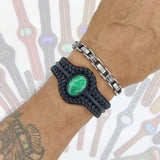 Unique Handcrafted Black Vegetal Braided Leather Bracelet with Malachite Stone Setting-Unique Gift Fashion Jewelry Cuff-Wristband