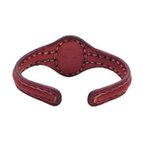 Bohemian Handcrafted Genuine Maroon Vegetal Leather Bracelet with Firuze Stone-Unisex Gift Fashion Jewelry Natural Stone Cuff Wristband