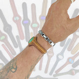 Bohemian Handcrafted Brown Vegetal Leather Bracelet with Malachite Stone Setting-Unique Gift Fashion Jewelry Cuff-Wristband