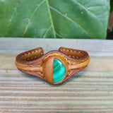 Bohemian Handcrafted Brown Vegetal Leather Bracelet with Malachite Stone Setting-Unique Gift Fashion Jewelry Cuff-Wristband