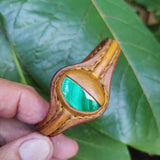 Bohemian Handcrafted Brown Vegetal Leather Bracelet with Malachite Stone Setting-Unique Gift Fashion Jewelry Cuff-Wristband