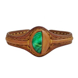 Bohemian Handcrafted Brown Vegetal Leather Bracelet with Malachite Stone Setting-Unique Gift Fashion Jewelry Cuff-Wristband
