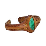 Bohemian Handcrafted Brown Vegetal Leather Bracelet with Malachite Stone Setting-Unique Gift Fashion Jewelry Cuff-Wristband