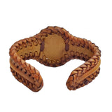 Bohemian Handcrafted Genuine Vegetal Braided Yellow Leather Bracelet with Blue Cat Eye Stone Setting-Unisex Gift Fashion Jewelry Wristband