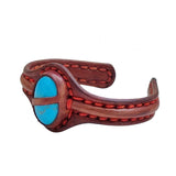Bohemian Handcrafted Genuine Brown Vegetal Leather Bracelet with Firuze Stone Setting-Unisex Gift Fashion Jewelry Cuff