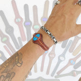 Bohemian Handcrafted Genuine Brown Vegetal Leather Bracelet with Firuze Stone Setting-Unisex Gift Fashion Jewelry Cuff