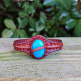 Bohemian Handcrafted Genuine Brown Vegetal Leather Bracelet with Firuze Stone Setting-Unisex Gift Fashion Jewelry Cuff