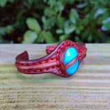 Bohemian Handcrafted Genuine Brown Vegetal Leather Bracelet with Firuze Stone Setting-Unisex Gift Fashion Jewelry Cuff