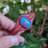 Bohemian Handcrafted Genuine Brown Vegetal Leather Bracelet with Firuze Stone Setting-Unisex Gift Fashion Jewelry Cuff