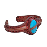 Bohemian Handcrafted Genuine Brown Vegetal Leather Bracelet with Firuze Stone Setting-Unisex Gift Fashion Jewelry Cuff