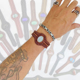 Bohemian Handcrafted Braided Vegetal Brown Leather Bracelet with White Cat Eye Stone Setting-Lifestyle Unisex Gift Fashion Jewelry Cuff