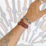 Bohemian Handcrafted Braided Vegetal Brown Leather Bracelet with White Cat Eye Stone Setting-Lifestyle Unisex Gift Fashion Jewelry Cuff
