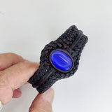 Bohemian Handcrafted Genuine Vegetal Braided Black Leather Bracelet with Blue Cat Eye Stone Setting-Unisex Gift Fashion Jewelry Wristband