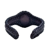 Bohemian Handcrafted Genuine Vegetal Braided Black Leather Bracelet with Blue Cat Eye Stone Setting-Unisex Gift Fashion Jewelry Wristband