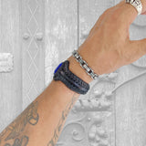 Bohemian Handcrafted Genuine Vegetal Braided Black Leather Bracelet with Blue Cat Eye Stone Setting-Unisex Gift Fashion Jewelry Wristband