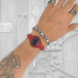 Unique Handcrafted Maroon Vegetal Leather Bracelet with Black Agate Stone Setting-Unique Gift Fashion Jewelry Cuff-Wristband