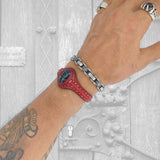 Unique Handcrafted Maroon Vegetal Leather Bracelet with Black Agate Stone Setting-Unique Gift Fashion Jewelry Cuff-Wristband