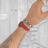 Unique Handcrafted Maroon Vegetal Leather Bracelet with Black Agate Stone Setting-Unique Gift Fashion Jewelry Cuff-Wristband
