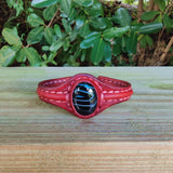 Unique Handcrafted Maroon Vegetal Leather Bracelet with Black Agate Stone Setting-Unique Gift Fashion Jewelry Cuff-Wristband