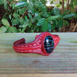Unique Handcrafted Maroon Vegetal Leather Bracelet with Black Agate Stone Setting-Unique Gift Fashion Jewelry Cuff-Wristband