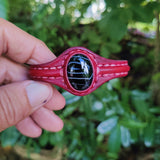 Unique Handcrafted Maroon Vegetal Leather Bracelet with Black Agate Stone Setting-Unique Gift Fashion Jewelry Cuff-Wristband